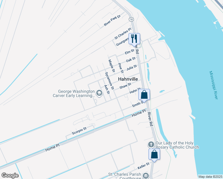 map of restaurants, bars, coffee shops, grocery stores, and more near 415 Sycamore Street in Hahnville