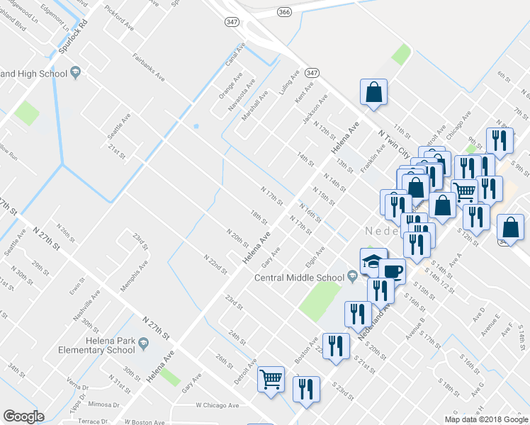 map of restaurants, bars, coffee shops, grocery stores, and more near 912 18th Street in Nederland