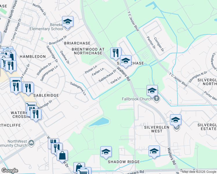 map of restaurants, bars, coffee shops, grocery stores, and more near 13614 Alon Lane in Houston