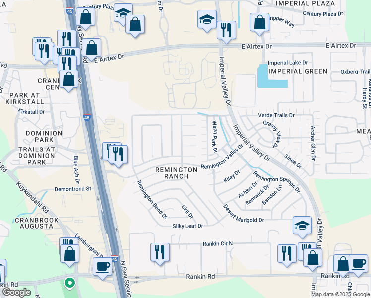 map of restaurants, bars, coffee shops, grocery stores, and more near 506 Remington Point Court in Houston