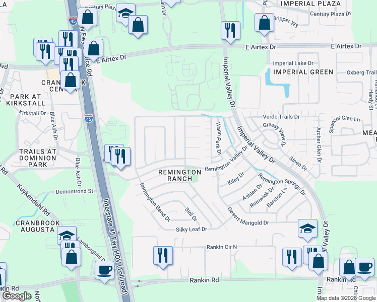 map of restaurants, bars, coffee shops, grocery stores, and more near 506 Remington Point Court in Houston