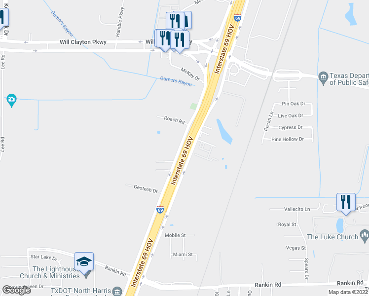 map of restaurants, bars, coffee shops, grocery stores, and more near 17850 U.S. 59 in Humble