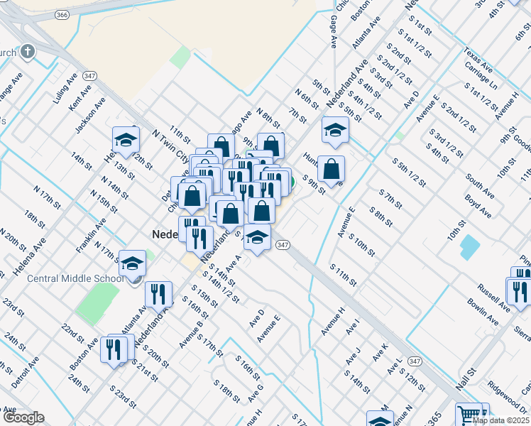 map of restaurants, bars, coffee shops, grocery stores, and more near 1035 Nederland Avenue in Nederland