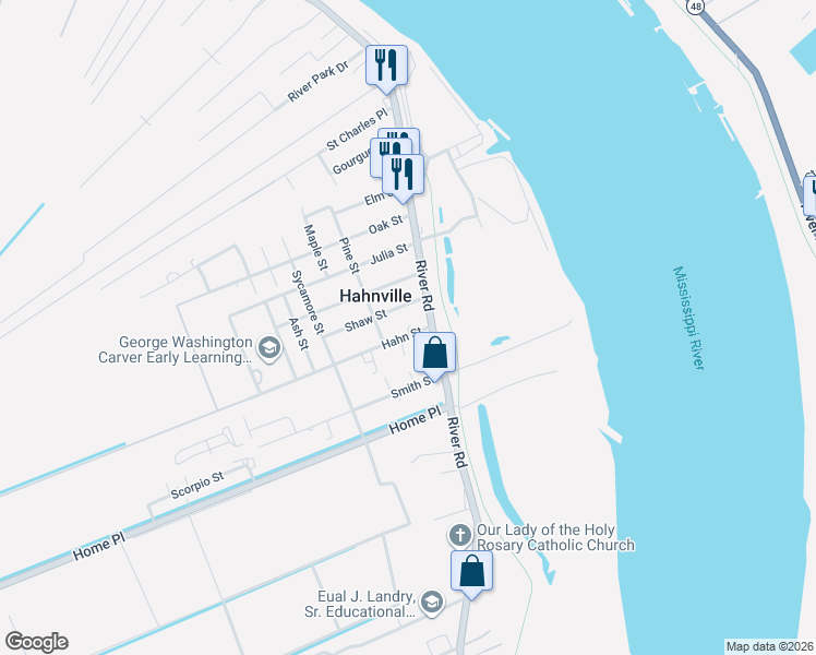 map of restaurants, bars, coffee shops, grocery stores, and more near 133 Shaw Street in Hahnville