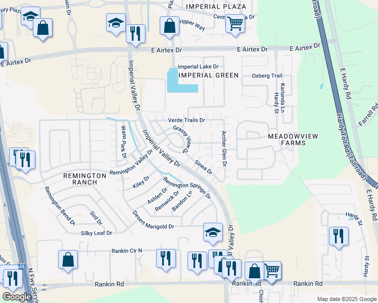 map of restaurants, bars, coffee shops, grocery stores, and more near 1202 Grassy View Drive in Houston