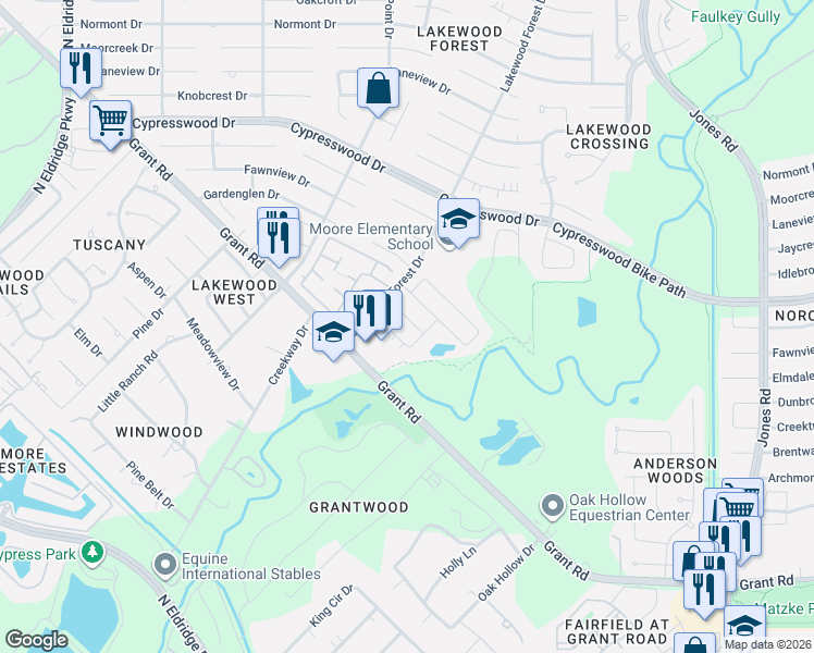 map of restaurants, bars, coffee shops, grocery stores, and more near 11618 Vailrun Drive in Houston