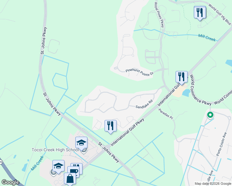 map of restaurants, bars, coffee shops, grocery stores, and more near 288 Edge of Woods Road in St. Augustine