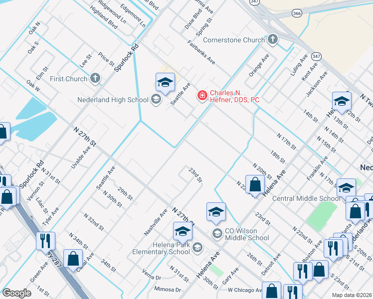 map of restaurants, bars, coffee shops, grocery stores, and more near 2221 Canal Avenue in Nederland