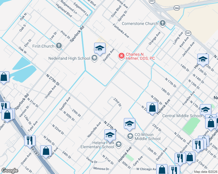 map of restaurants, bars, coffee shops, grocery stores, and more near 2221 Canal Avenue in Nederland