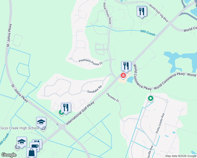 map of restaurants, bars, coffee shops, grocery stores, and more near 148 Edge of Woods Road in St. Augustine