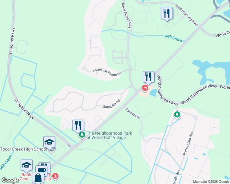 map of restaurants, bars, coffee shops, grocery stores, and more near 148 Edge of Woods Road in St. Augustine