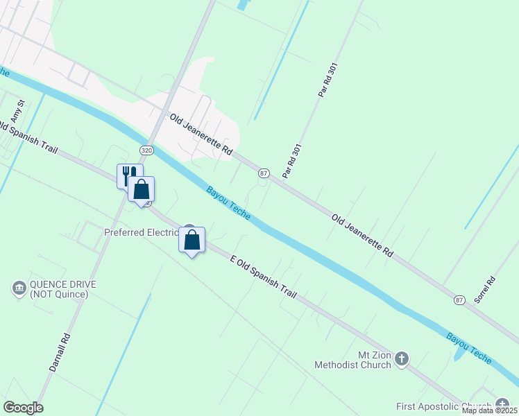 map of restaurants, bars, coffee shops, grocery stores, and more near 301 Bouton Road in New Iberia