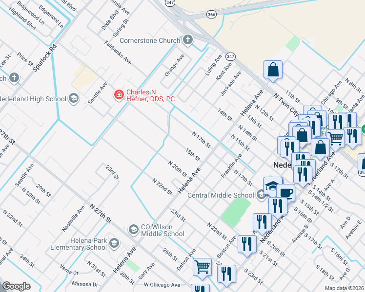 map of restaurants, bars, coffee shops, grocery stores, and more near 1028 18th Street in Nederland