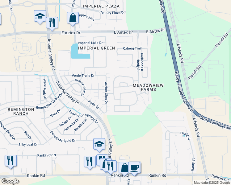 map of restaurants, bars, coffee shops, grocery stores, and more near 19507 Kingston Green Lane in Houston
