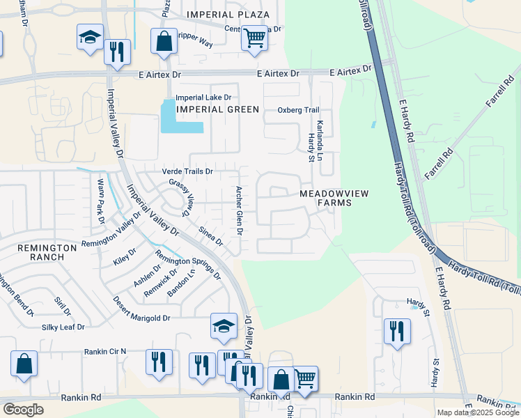 map of restaurants, bars, coffee shops, grocery stores, and more near 19507 Kingston Green Lane in Houston