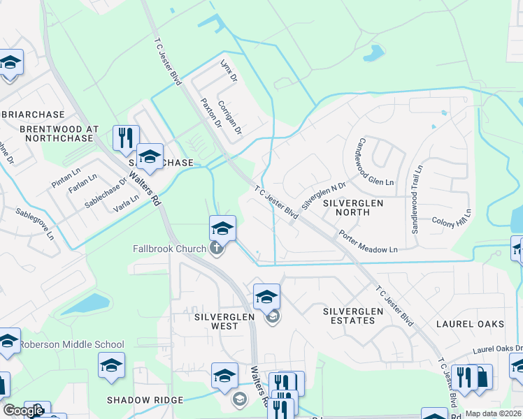 map of restaurants, bars, coffee shops, grocery stores, and more near 13331 Silverglen Run Trail in Houston