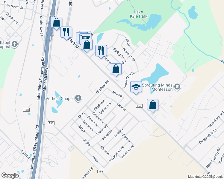 map of restaurants, bars, coffee shops, grocery stores, and more near 486 Atlantis in Kyle