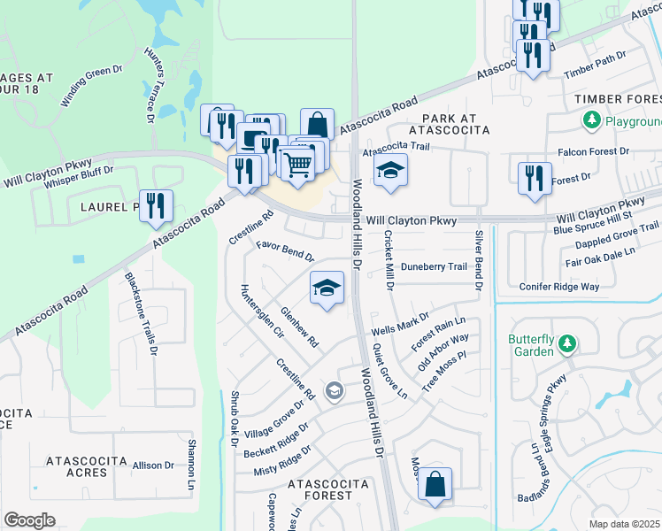 map of restaurants, bars, coffee shops, grocery stores, and more near 4014 Wintergreen Drive in Humble