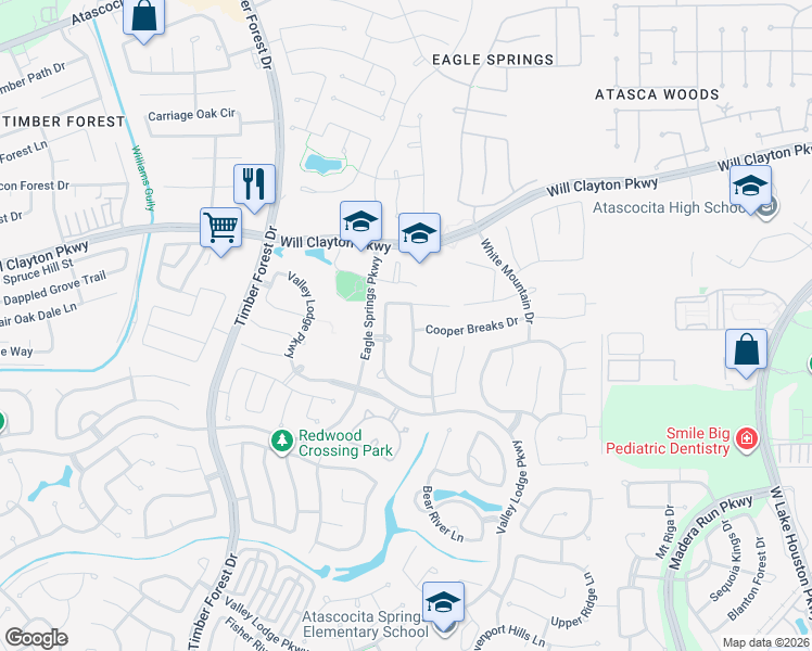 map of restaurants, bars, coffee shops, grocery stores, and more near 17807 Honeysuckle Springs Road in Humble
