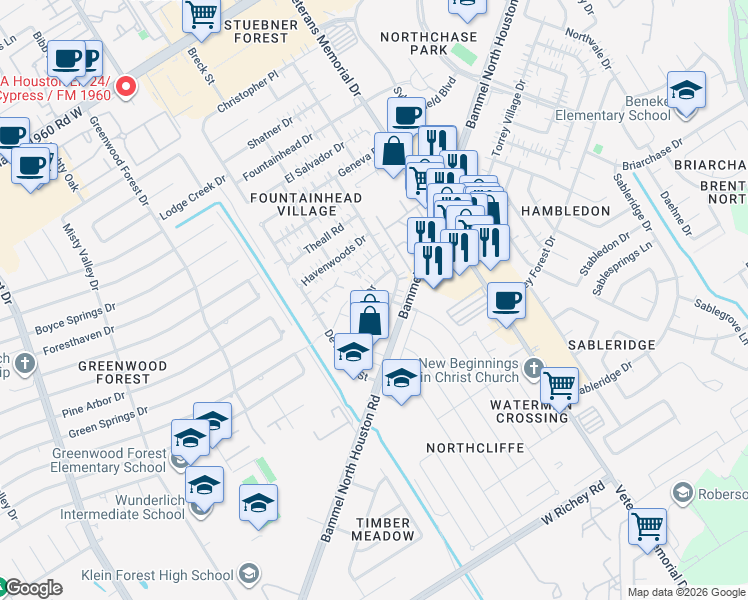 map of restaurants, bars, coffee shops, grocery stores, and more near 4731 Sabrina Drive in Houston