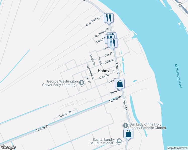 map of restaurants, bars, coffee shops, grocery stores, and more near 255 Lincoln Street in Hahnville