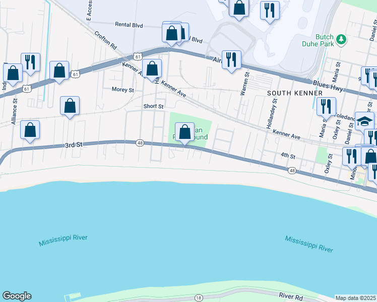 map of restaurants, bars, coffee shops, grocery stores, and more near 781 Reverend Richard Wilson Drive in Kenner