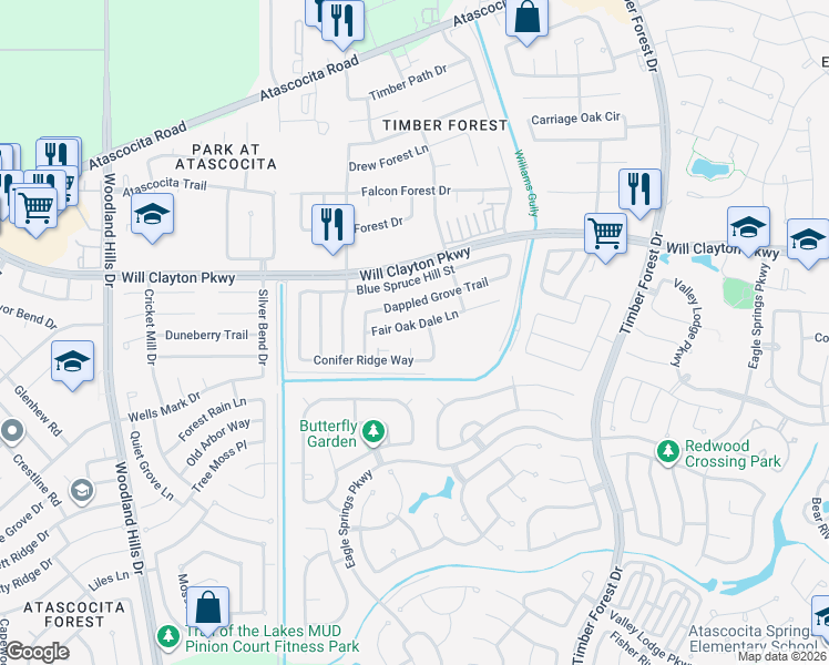 map of restaurants, bars, coffee shops, grocery stores, and more near 4850 Fair Oak Dale Lane in Humble