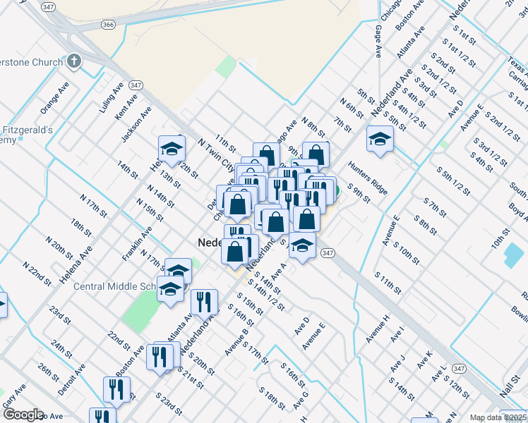 map of restaurants, bars, coffee shops, grocery stores, and more near 1124 Atlanta Avenue in Nederland