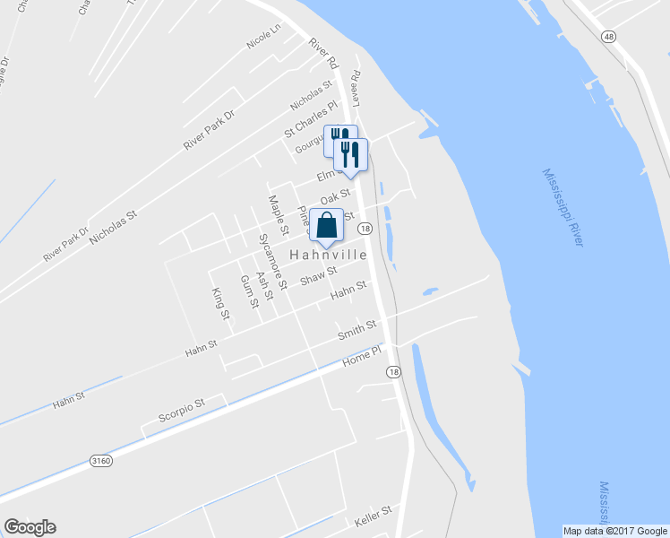 map of restaurants, bars, coffee shops, grocery stores, and more near 133 Shaw Street in Hahnville