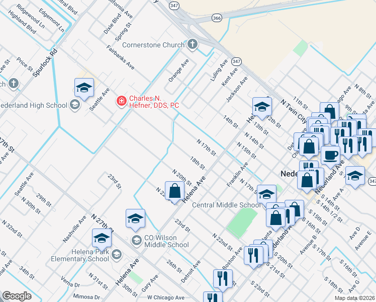 map of restaurants, bars, coffee shops, grocery stores, and more near 1028 18th Street in Nederland
