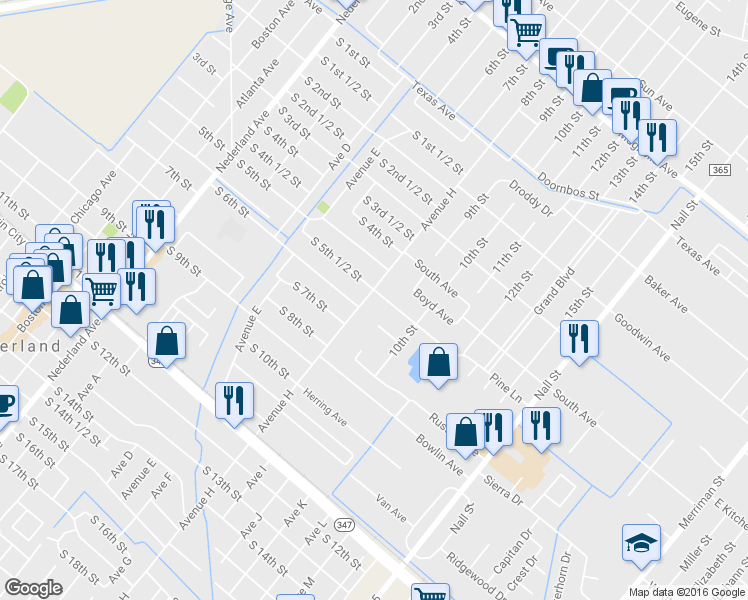 map of restaurants, bars, coffee shops, grocery stores, and more near 2741 8th Street in Port Neches