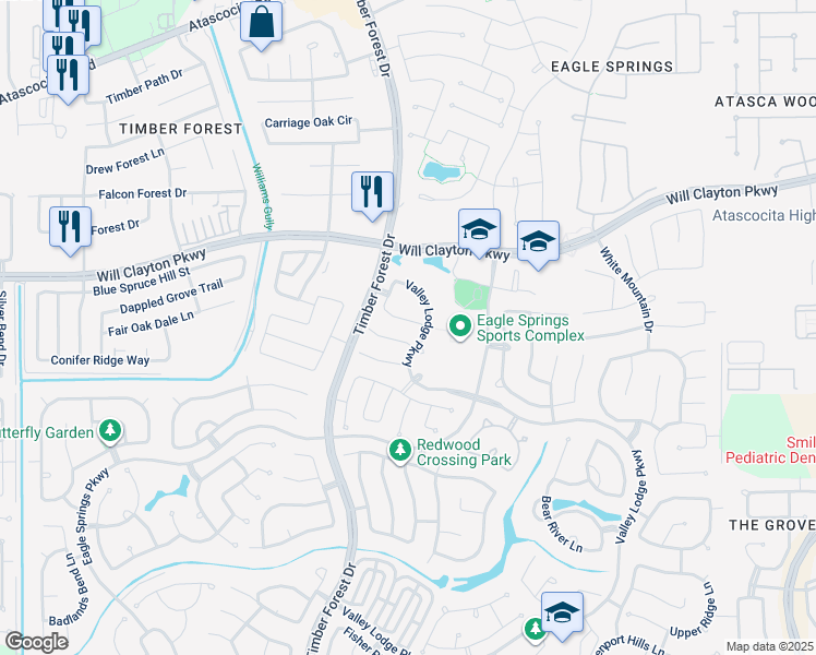 map of restaurants, bars, coffee shops, grocery stores, and more near 12438 Tyler Springs Lane in Humble