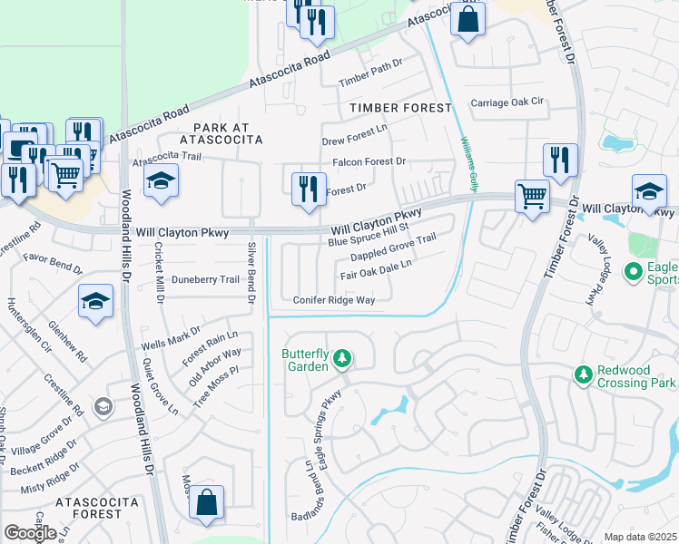 map of restaurants, bars, coffee shops, grocery stores, and more near 4803 Fair Oak Dale Lane in Humble