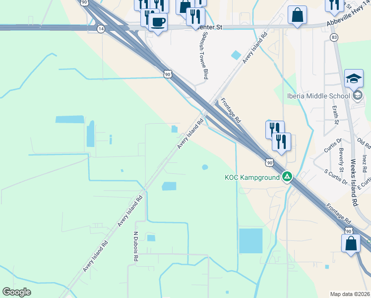 map of restaurants, bars, coffee shops, grocery stores, and more near 2769-2825 Avery Island Road in New Iberia