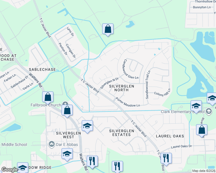 map of restaurants, bars, coffee shops, grocery stores, and more near 2603 Dawkins Lane in Houston