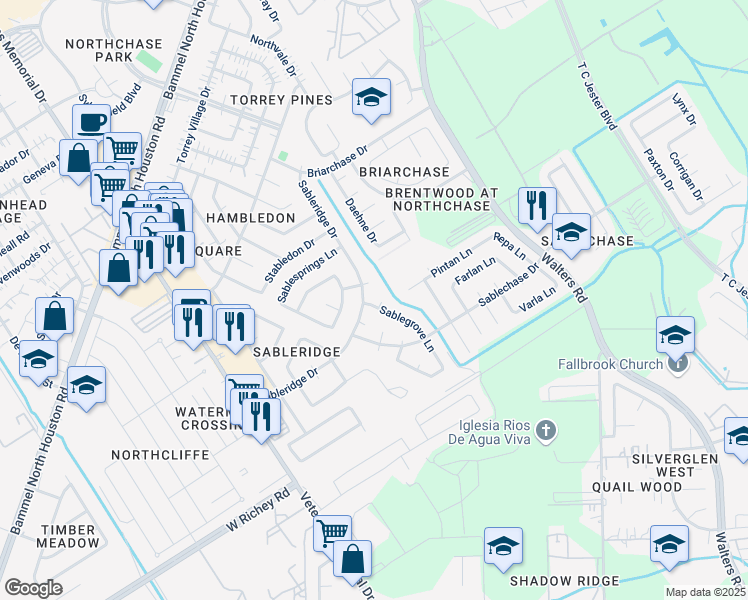 map of restaurants, bars, coffee shops, grocery stores, and more near 4010 Sablegrove Court in Houston