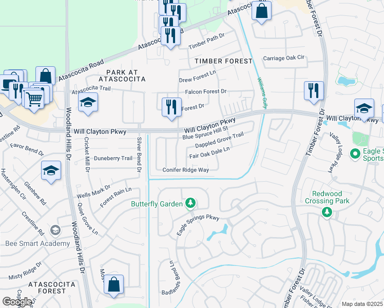 map of restaurants, bars, coffee shops, grocery stores, and more near 4811 Fair Oak Dale Lane in Humble