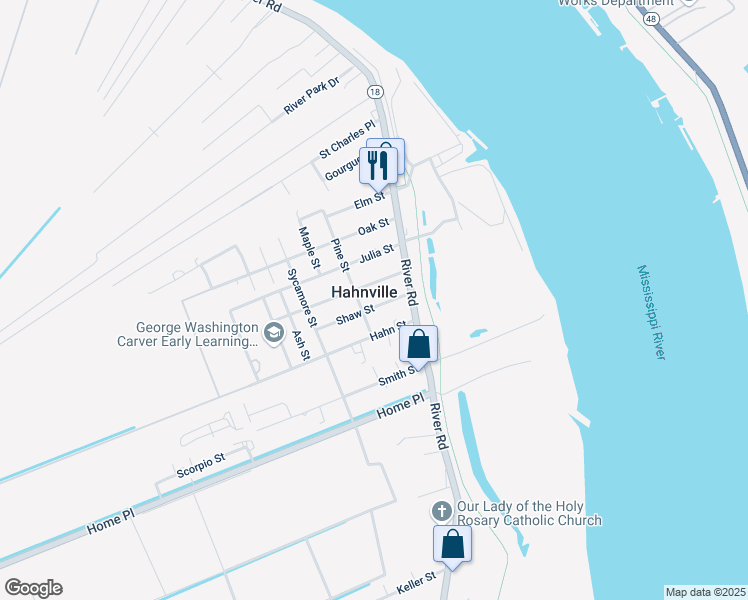 map of restaurants, bars, coffee shops, grocery stores, and more near 133 Shaw Street in Hahnville