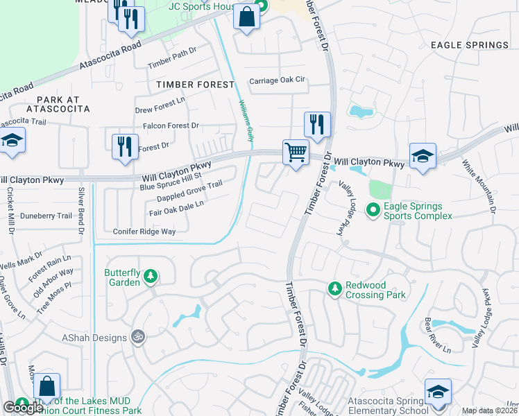 map of restaurants, bars, coffee shops, grocery stores, and more near 17715 Daylight Wood Way in Humble