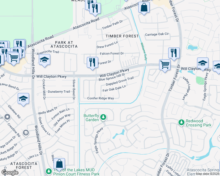 map of restaurants, bars, coffee shops, grocery stores, and more near 4850 Fair Oak Dale Lane in Humble