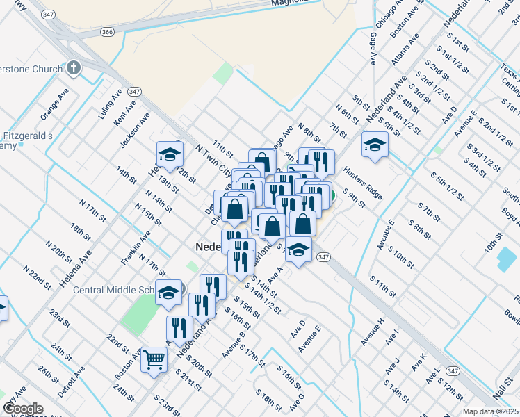 map of restaurants, bars, coffee shops, grocery stores, and more near 1124 Atlanta Avenue in Nederland