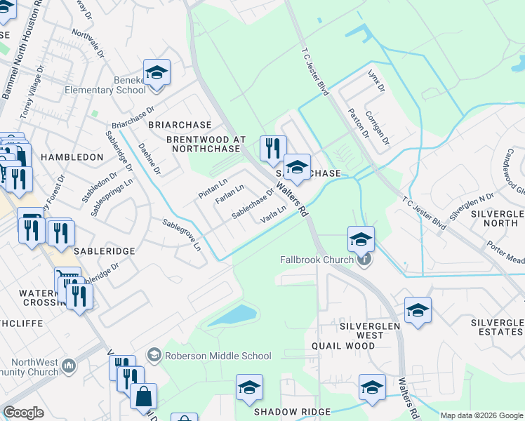 map of restaurants, bars, coffee shops, grocery stores, and more near 13614 Alon Lane in Houston