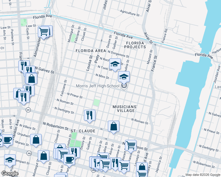 map of restaurants, bars, coffee shops, grocery stores, and more near 2010 Congress Street in New Orleans