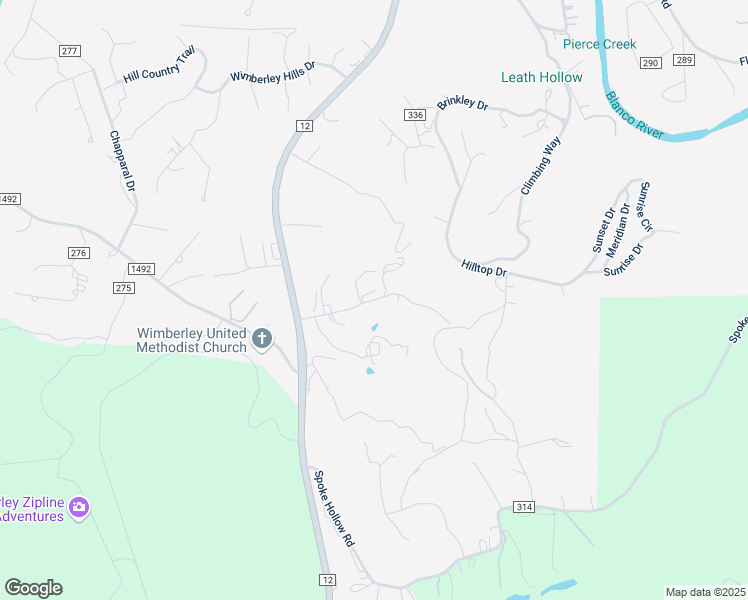 map of restaurants, bars, coffee shops, grocery stores, and more near West Spoke Hill Drive in Wimberley
