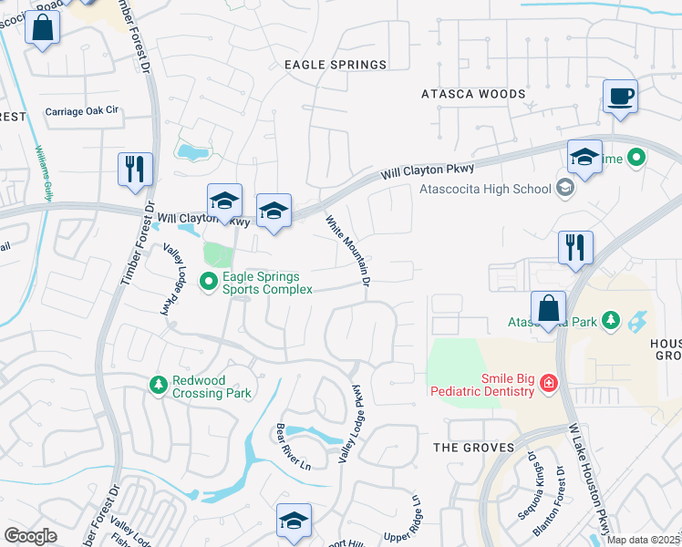 map of restaurants, bars, coffee shops, grocery stores, and more near 12734 Great Sands Drive in Humble