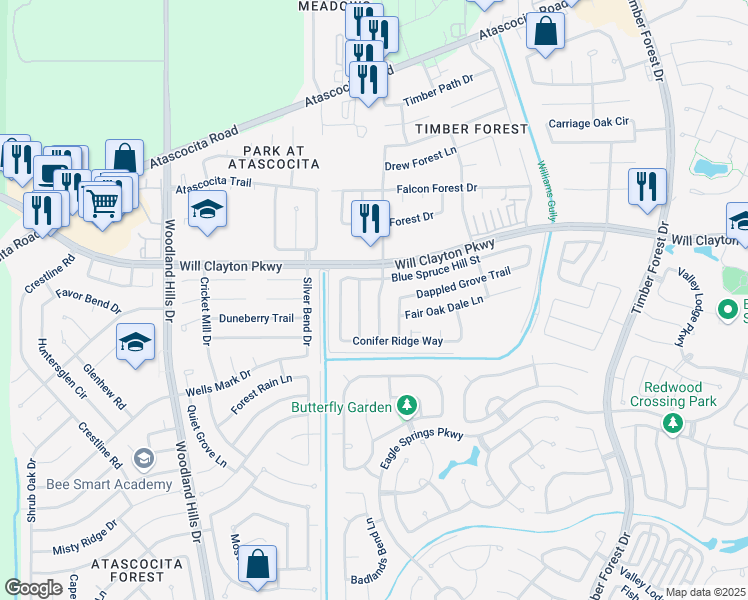 map of restaurants, bars, coffee shops, grocery stores, and more near 17907 June Forest Drive in Humble