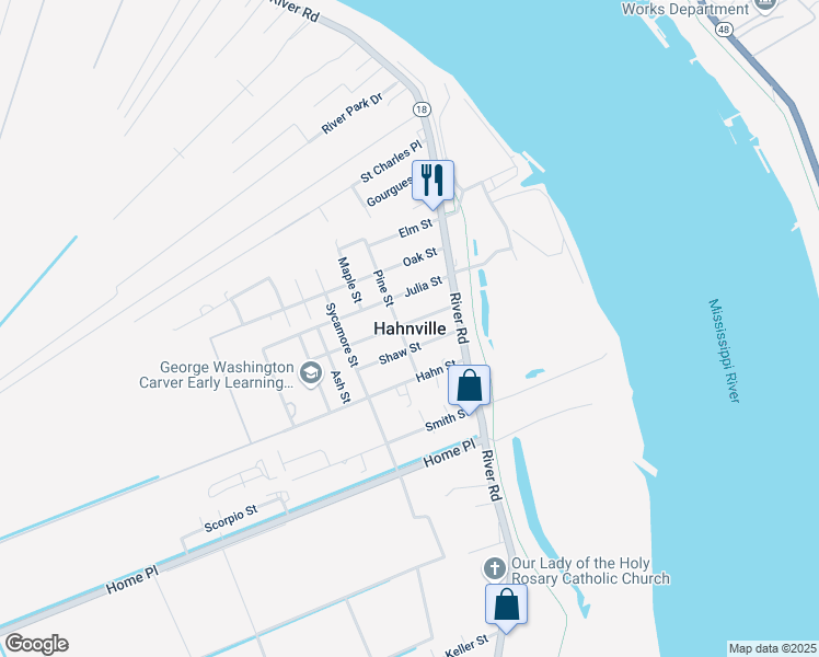 map of restaurants, bars, coffee shops, grocery stores, and more near in Hahnville