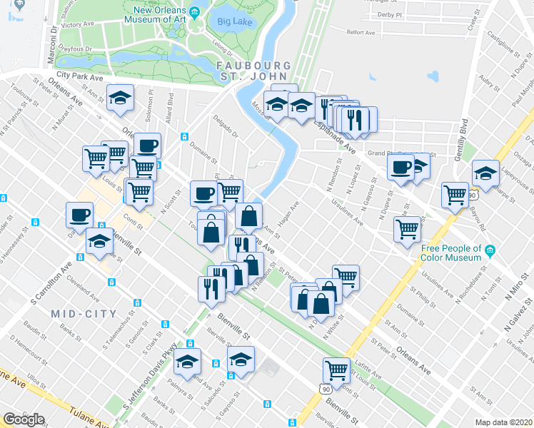 map of restaurants, bars, coffee shops, grocery stores, and more near 817 Hagan Avenue in New Orleans