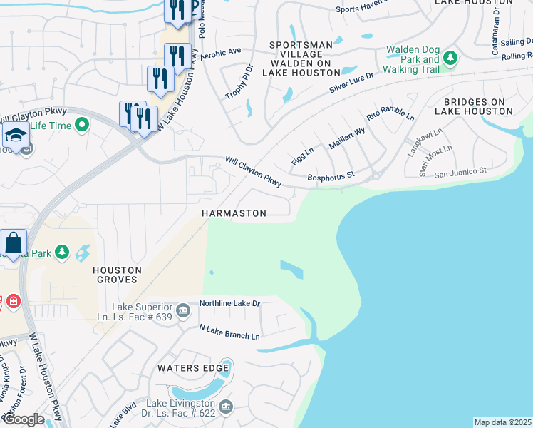 map of restaurants, bars, coffee shops, grocery stores, and more near 7818 London Tower Lane in Houston