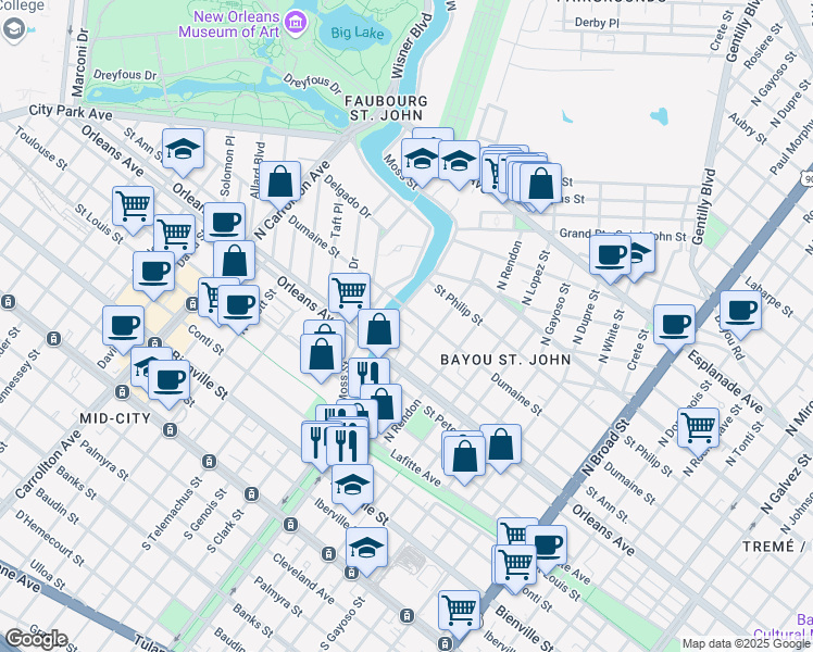 map of restaurants, bars, coffee shops, grocery stores, and more near 817 Hagan Avenue in New Orleans